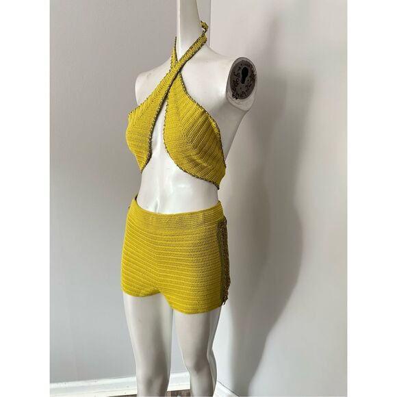NWT My Beachy Side Rosemary Knitted Halter Crop Top & Shorts Set Moss XS-S - Picture 4 of 11